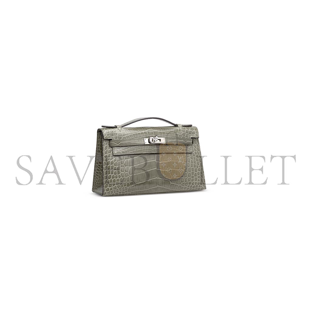 HERMÈS MASTER A SHINY ALLIGATOR KELLY POCHETTE WITH PALLADIUM HARDWARE (22*14*7cm)